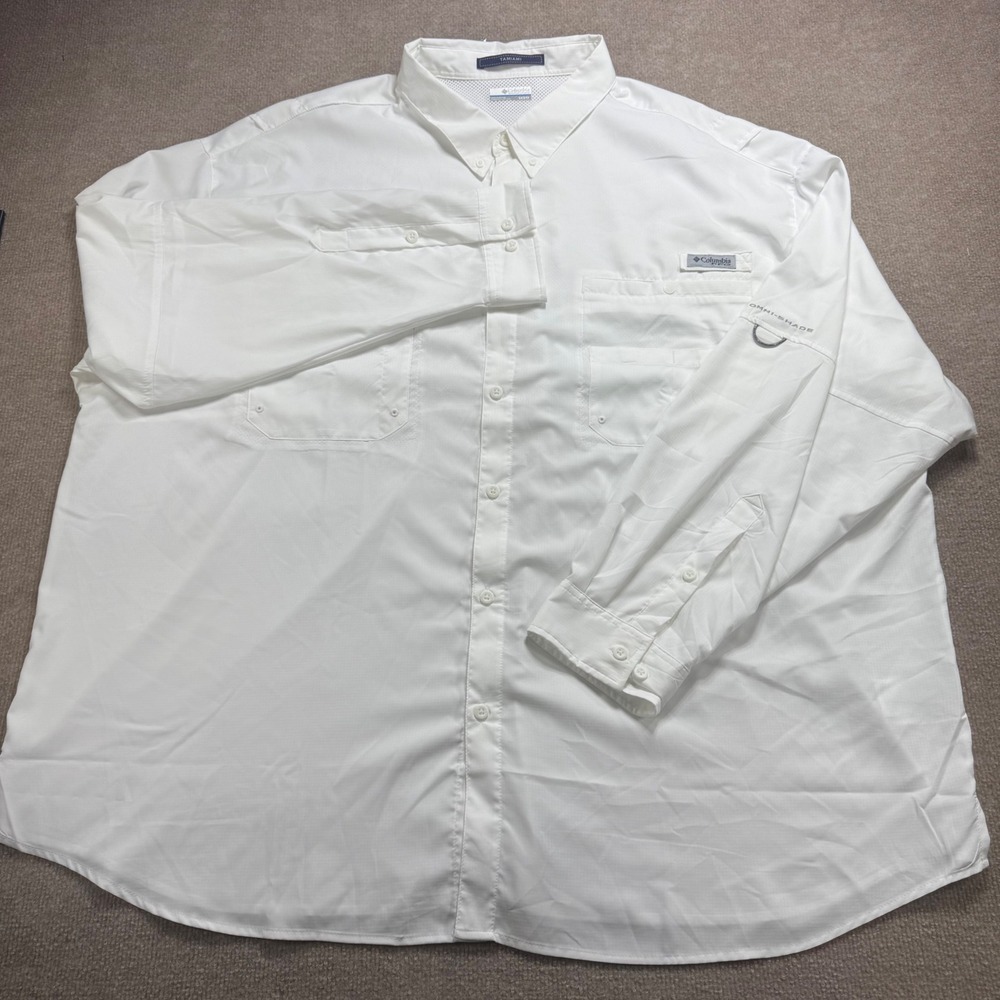 Columbia Mens PFG Tamiami White Long Sleeve Fishing Shirt 5X FS7253 Omni-Shade
